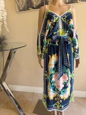 Navy Floral Cold-Shoulder Maxi Dress